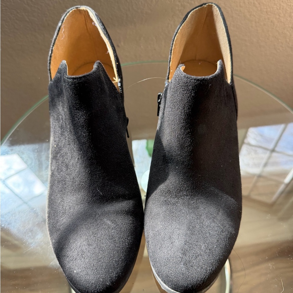 Women's Black Suede Ankle Booties with Side Zip